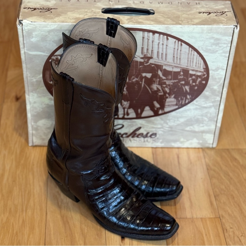 Lucchese Classic Men's Crocodile Leather Western Boots - black cherry size 12.